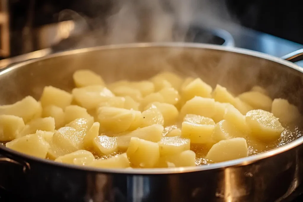  Potatoes boiling in a pot of salted water