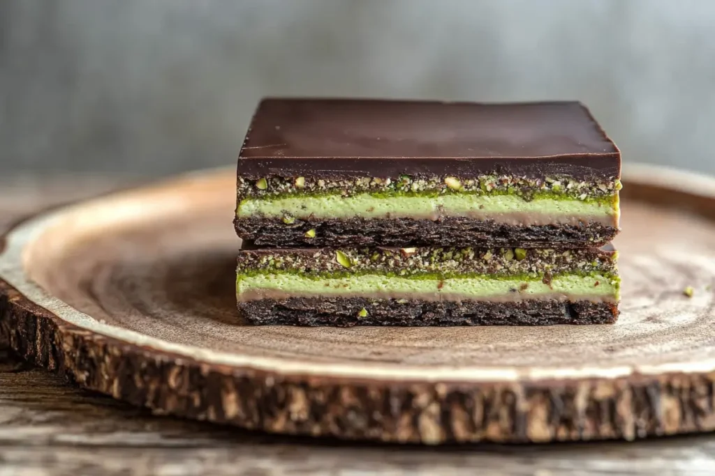 Cross-section of Dubai chocolate bar revealing layered textures