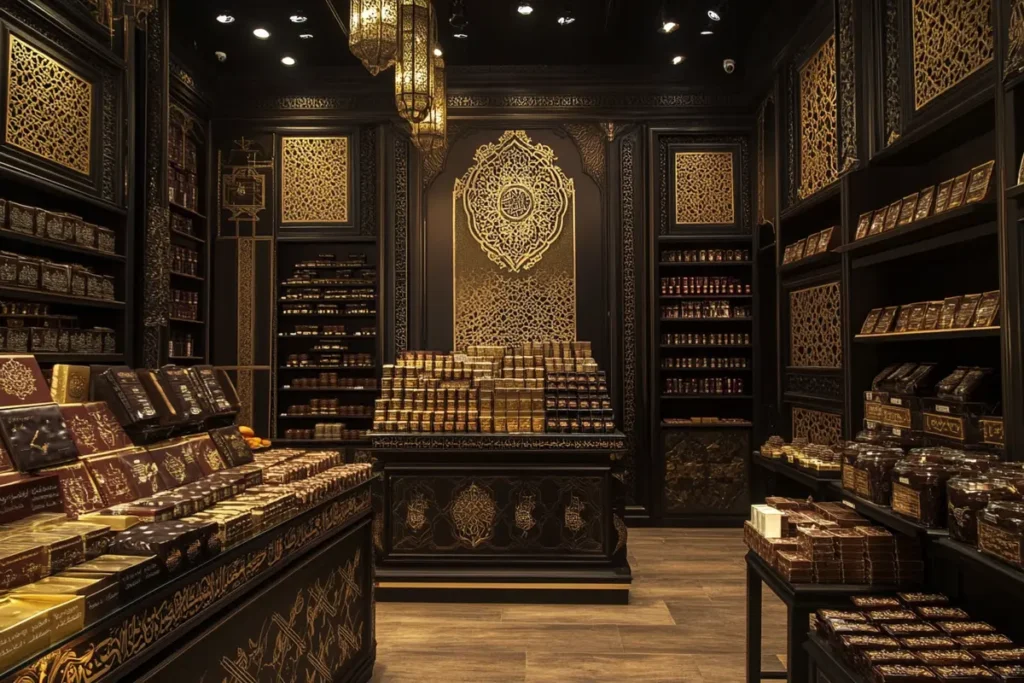  High-end Dubai dessert store showcasing chocolate bars