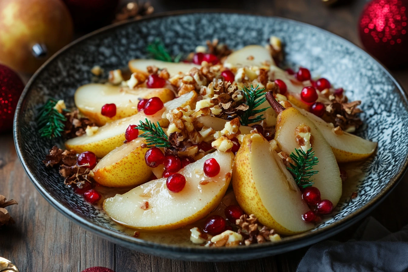 Christmas Pear Salad with fresh pears and greens