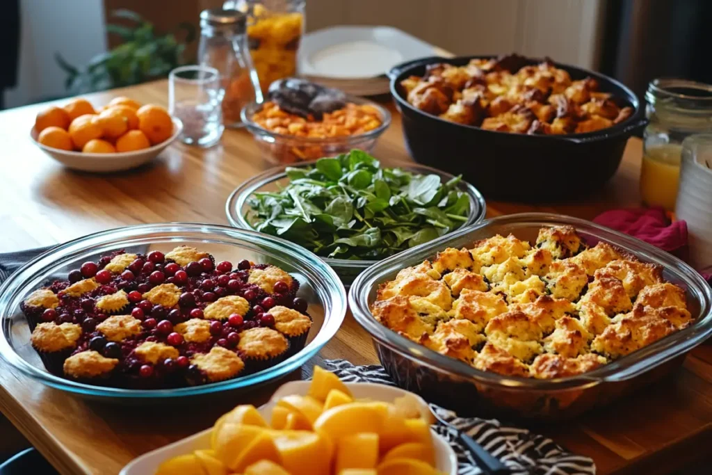 Seasonal dishes from TopsMarkets recipes on a kitchen table.