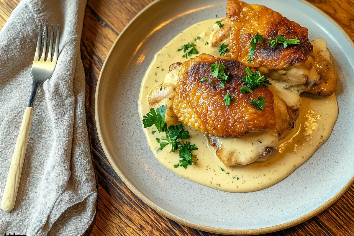 Marry Me Chicken with creamy sauce and parsley garnish