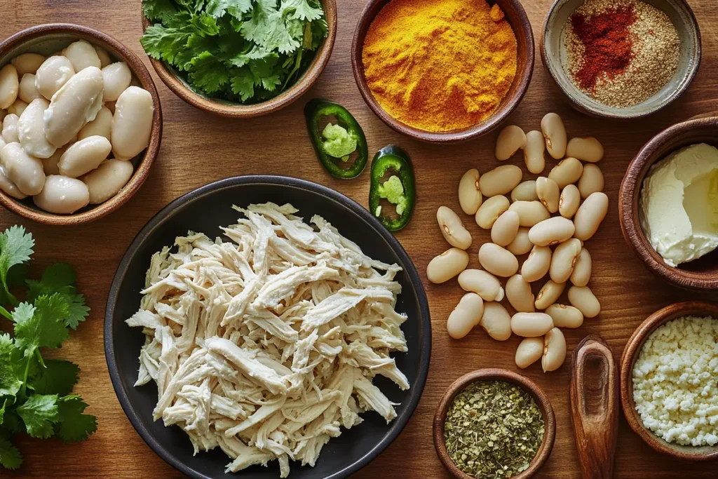 Ingredients for making white chicken chili