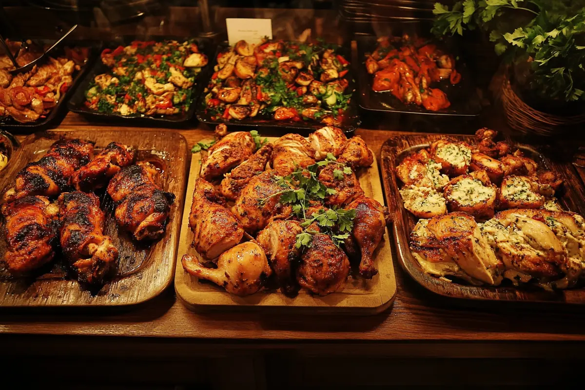 Global chicken dishes featuring Butter Chicken, Jerk Chicken, and Tandoori Chicken.