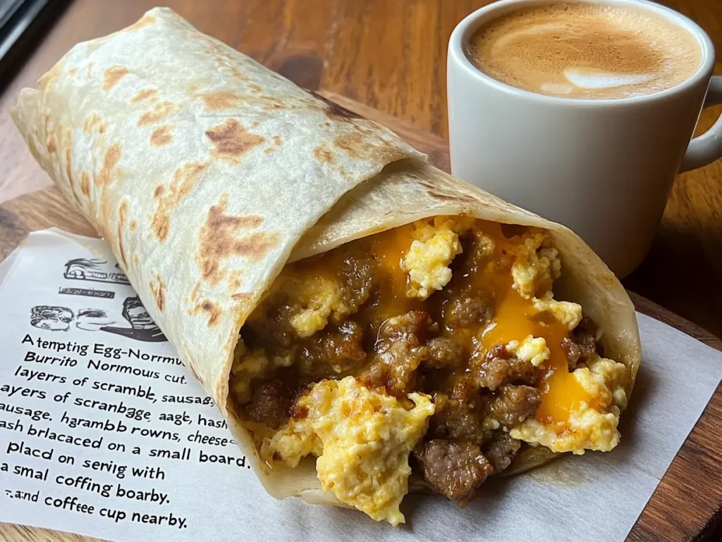 Egg-Normous Burrito with layers of eggs, sausage, and cheese