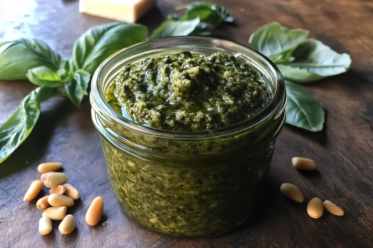 Parsley pesto and cilantro pesto side by side in bowls.