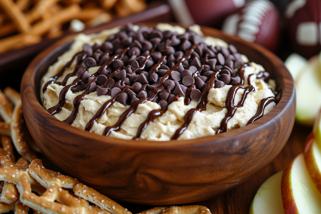  Cookie dough dip with chocolate chips and assorted dippers