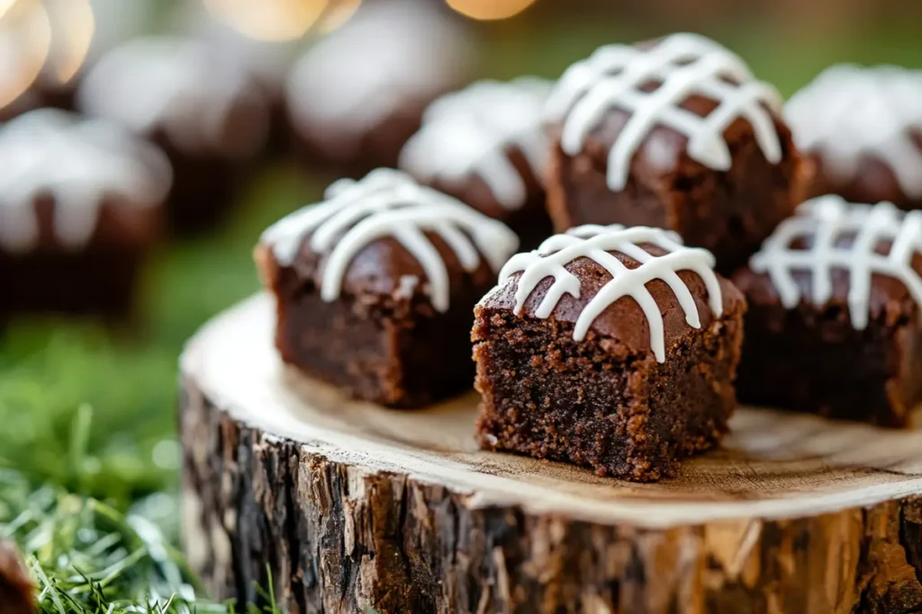 Football-shaped brownie bites with white icing laces