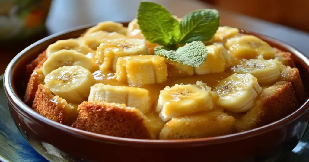 A rich, moist Banana Pudding Pound Cake bursting with creamy pudding flavor — a classic Southern favorite made easy and irresistible. 1 Banana Pudding Pound Cake topped with sliced bananas and creamy pudding glaze