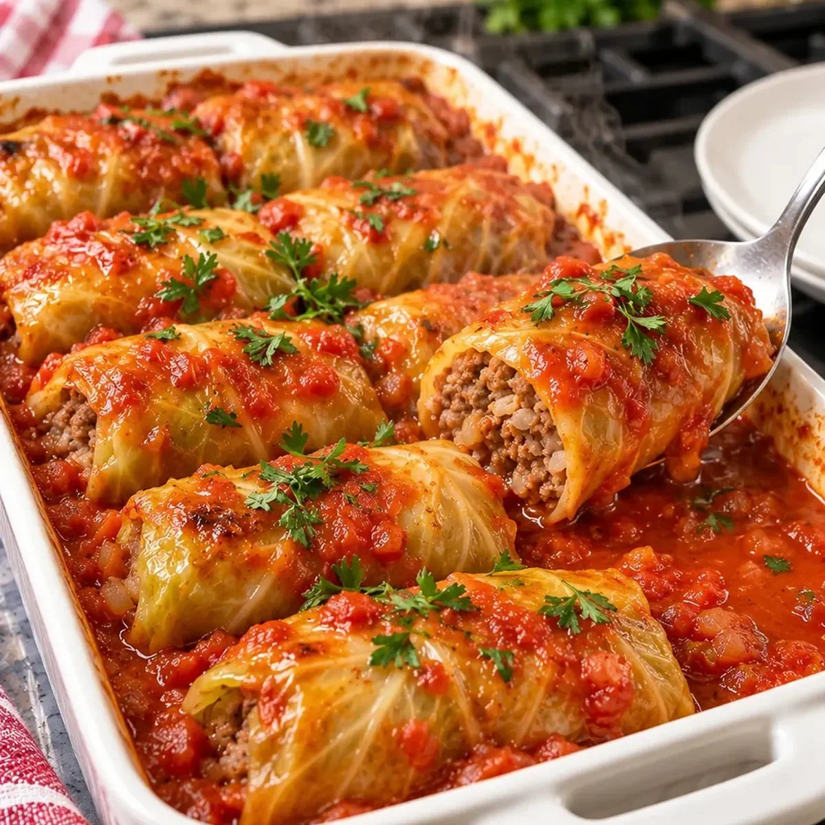 Classic Stuffed Cabbage Rolls (Golubtsi) 6 Classic Stuffed Cabbage Rolls (Golubtsi) with Beef, Pork, and Rice in Tomato Sauce (Slow Cooker)