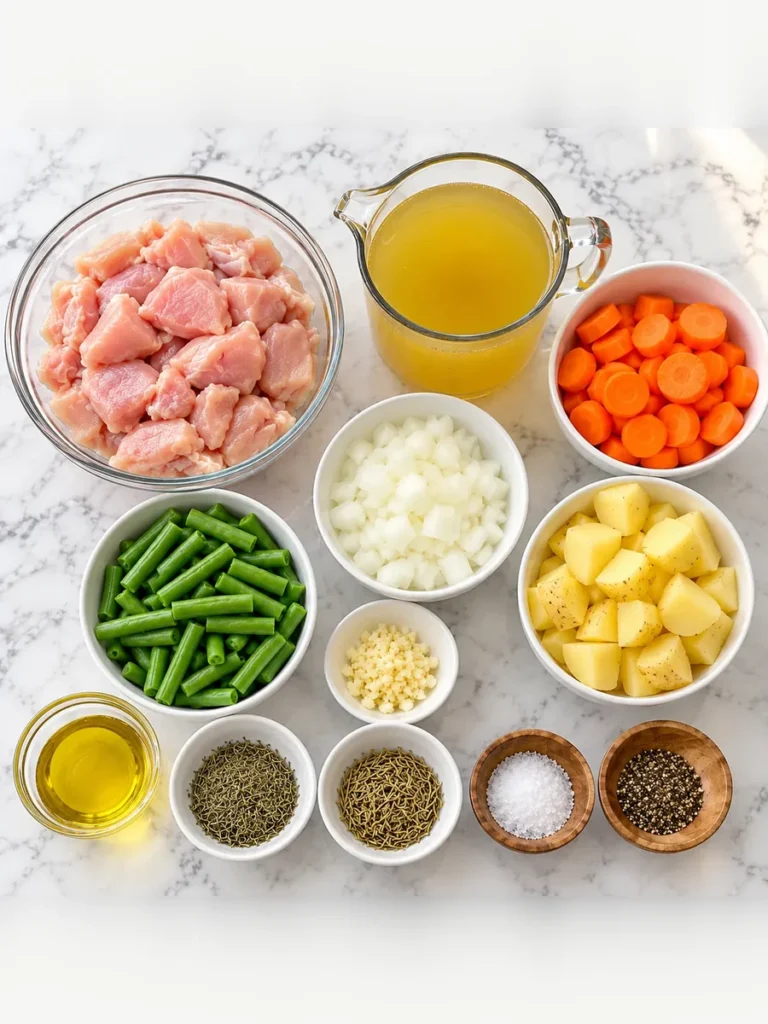 Slow Cooker Chicken Stew Recipe with Tender Chicken and Vegetables 7 slow cooker chicken stew ingredients 3x4